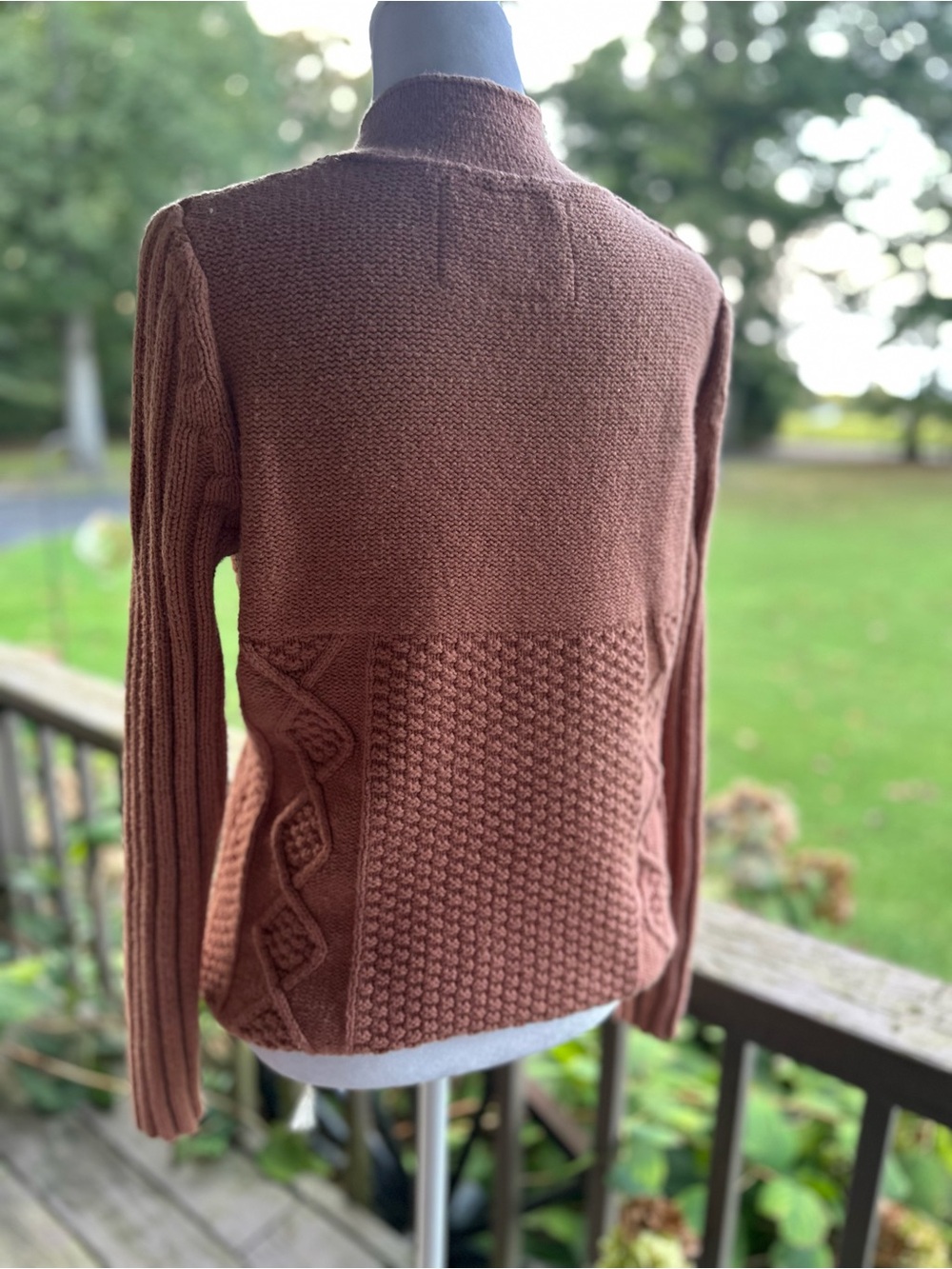 Natural Reflections Shawl Collar Terracotta Pink V-Neck Textured Button Sweater - Picture 3 of 7